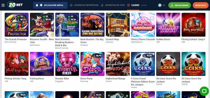 Página de tarjetas de rasca y gana en 20Bet