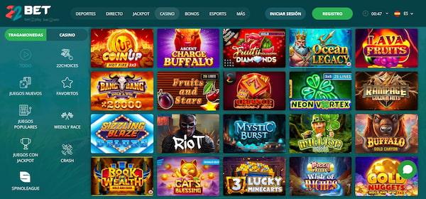 Página de juegos de casino en 22Bet