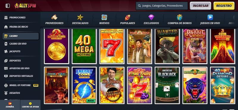 Página de juegos de casino en AllySpin