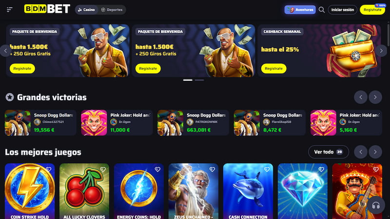 Página de inicio del BDM Bet Casino
