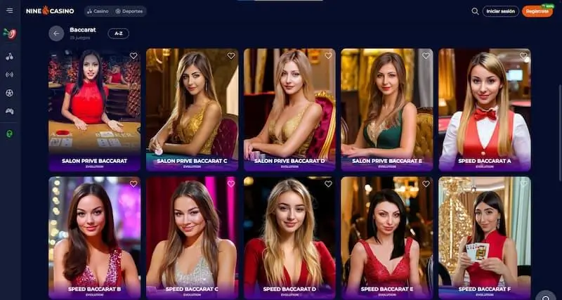 Página de baccarat en Nine Casino