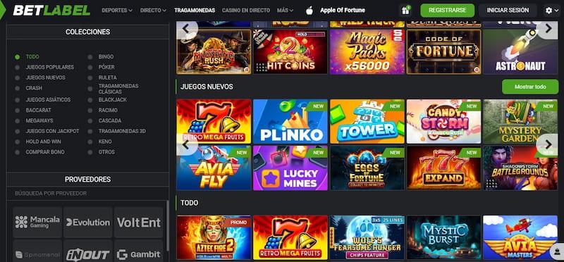 Página de casino en Betlabel