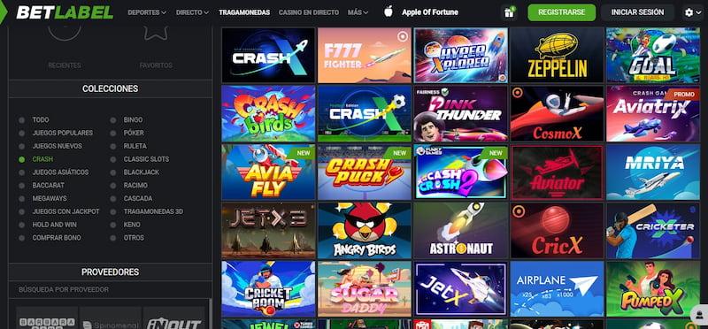 Página de juegos crash en Betlabel Casino
