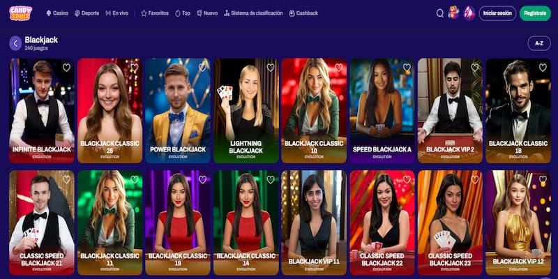 Página de blackjack en Candy Spinz