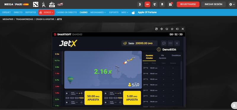 Juego crash JetX en Megapari