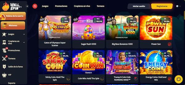 Página de juegos de casino en Hell Casino
