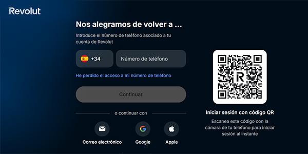 Interfaz de Revolut Web