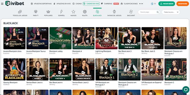Página de blackjack en vivo en Ivibet