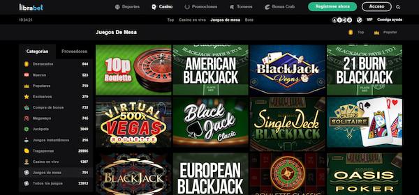 Página de casino de Librabet