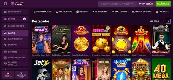 Página de juegos de casino en MAlina