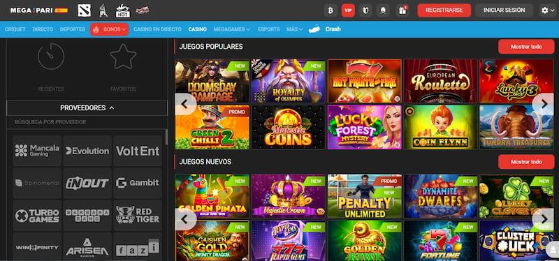 Página de juegos de casino en Megapari