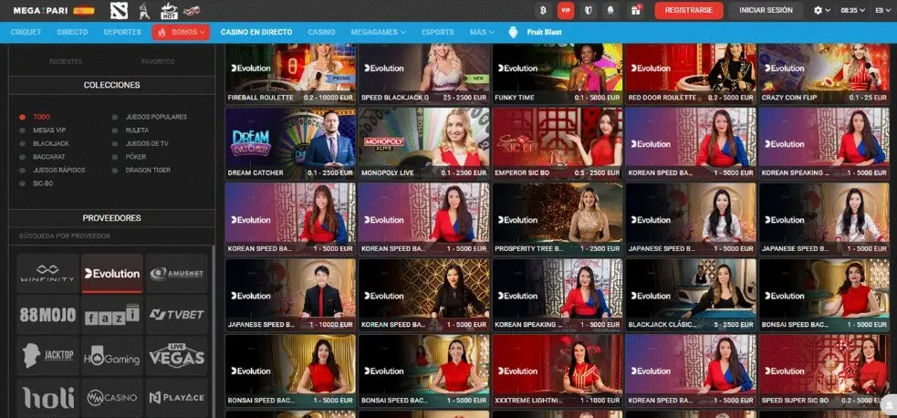 Megapari - Evolution Gaming casinos de España