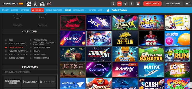 Página de juegos crash en Megapari Casino