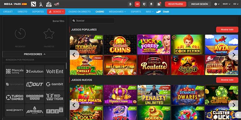 Página de casino con juegos populares en Megapari