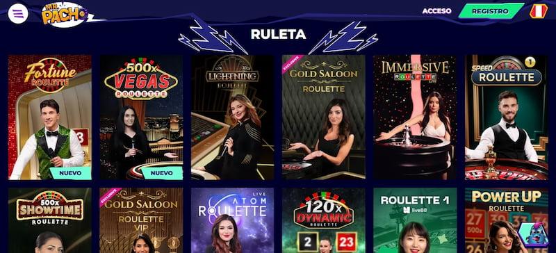 Página de ruletas online del casino Mr.Pacho
