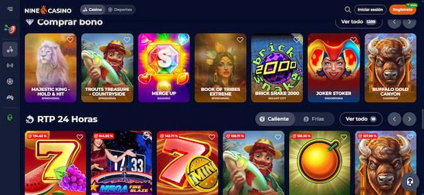 Página de juegos de casino en Nine Casino