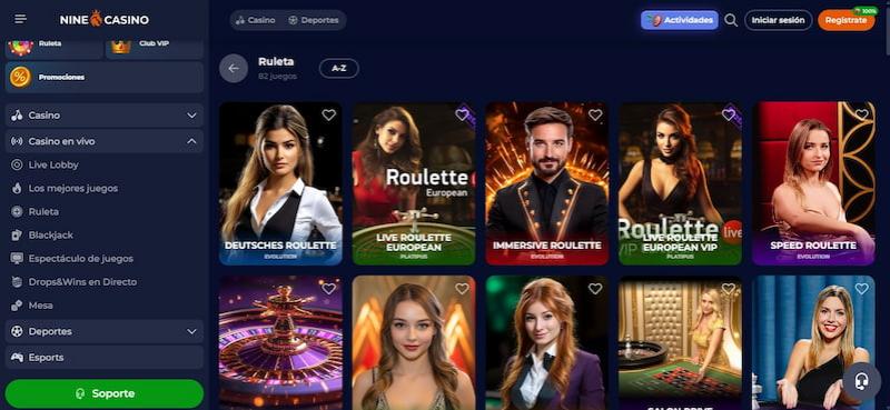 Página de ruletas online del Nine Casino