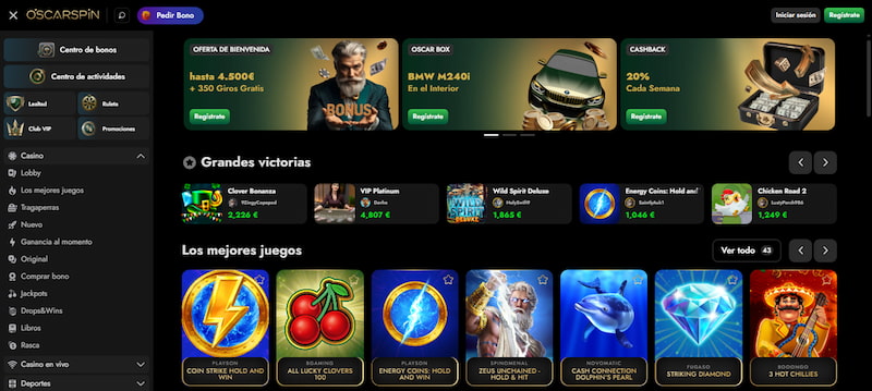 Página de inicio del Casino Oscarspin España