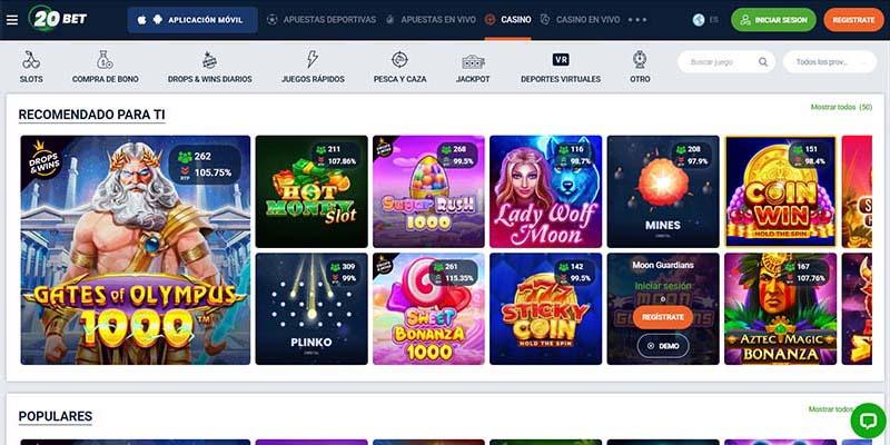 Página de juegos en 20Bet