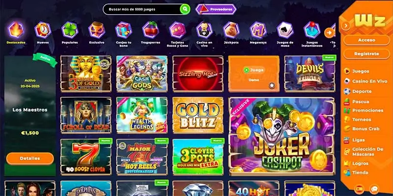 Página de juegos en Wazamba