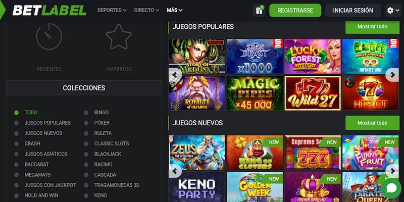 Página de tragaperas en Betlabel