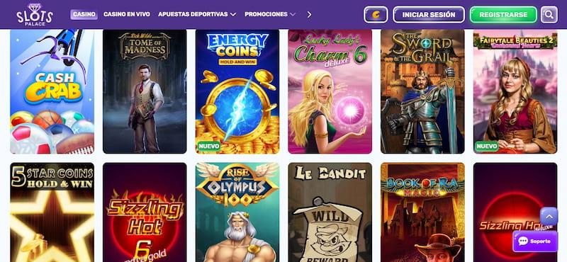 Página de tragamonedas en Slots Palace