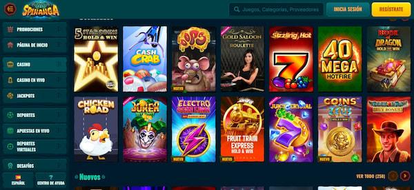 Página de juegos de casino en Spinanga