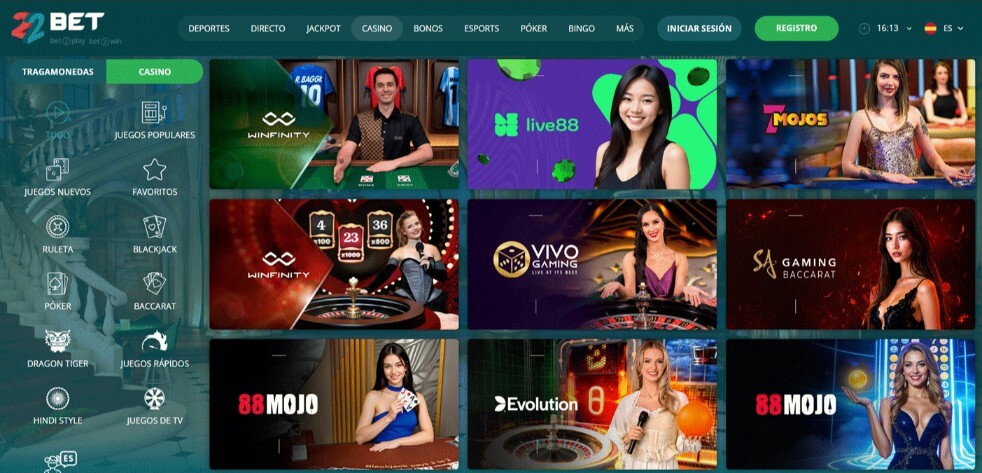Top 5 de Casinos para Depositar con VISA: 22Bet