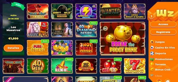 Página de casino en Wazamba