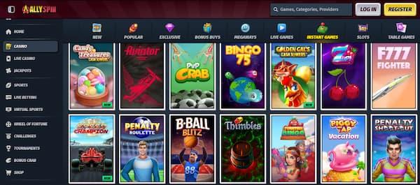 Juegos crash en lo casino de AllySpin