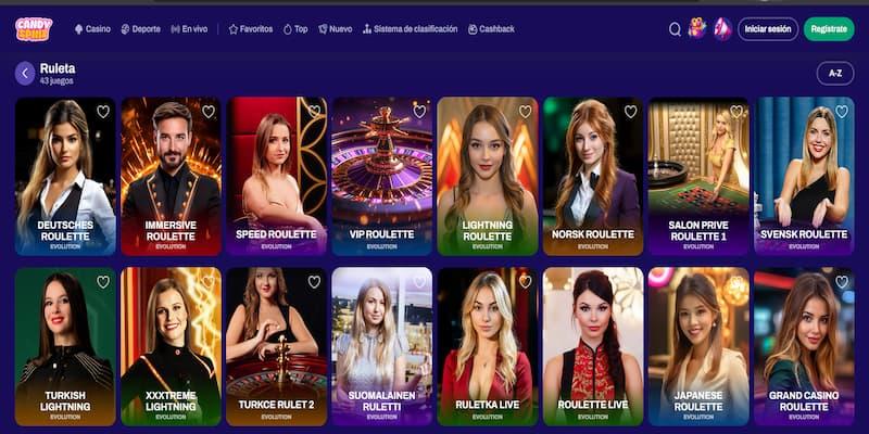 Página de ruleta en vivo no casino de CandySpins