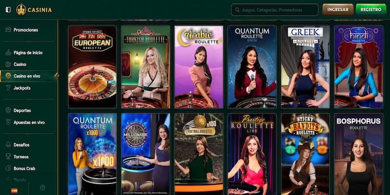 Página de ruleta en vivo no casino de Casinia