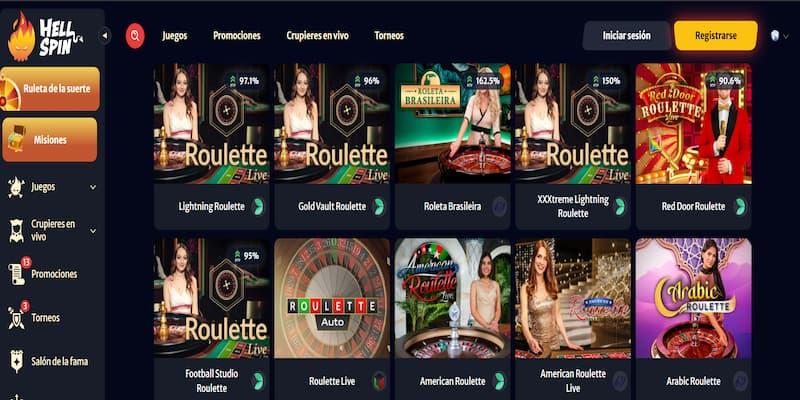 Página de ruleta en vivo no casino de Hell Spin